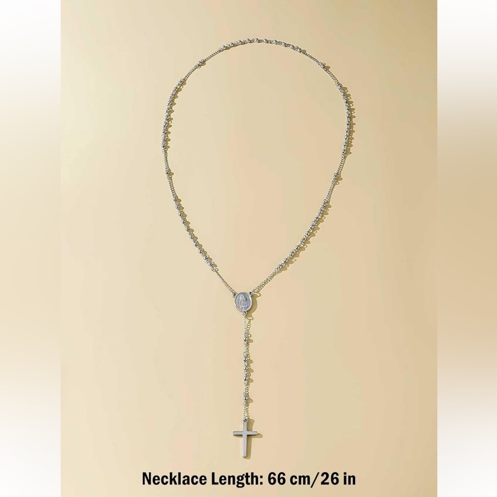 Rosary Stainless Steel Beads Chain Pendant Necklace NWT - Picture 11 of 11